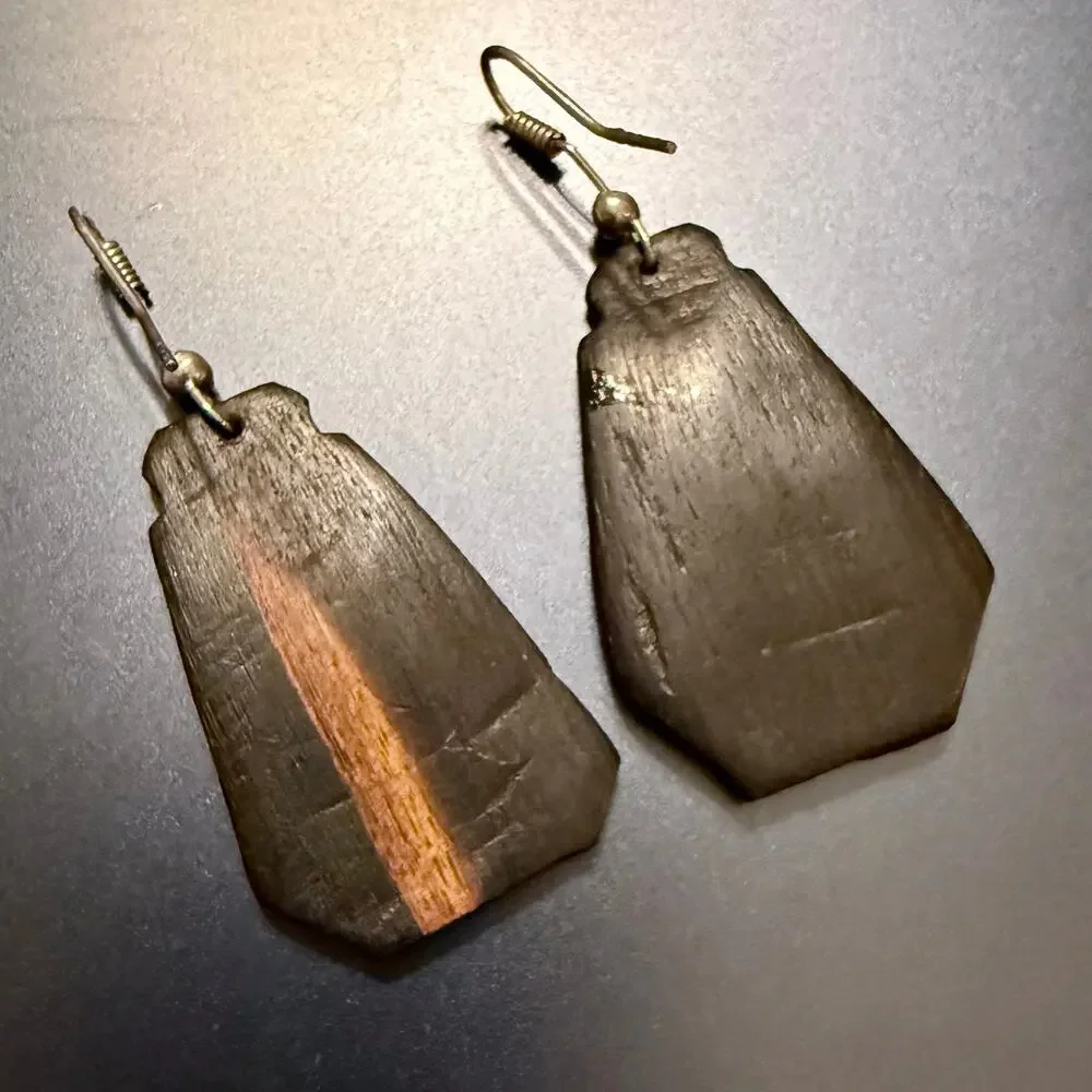 Handcrafted Artisan Mixed Metal Embossed Wooden Earrings - Picture 7 of 7